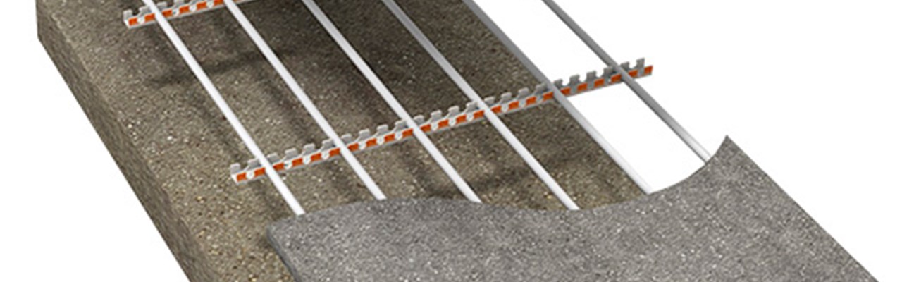 De forskjellige komponentene ved innstøping av gulvvarme fra LK i betong